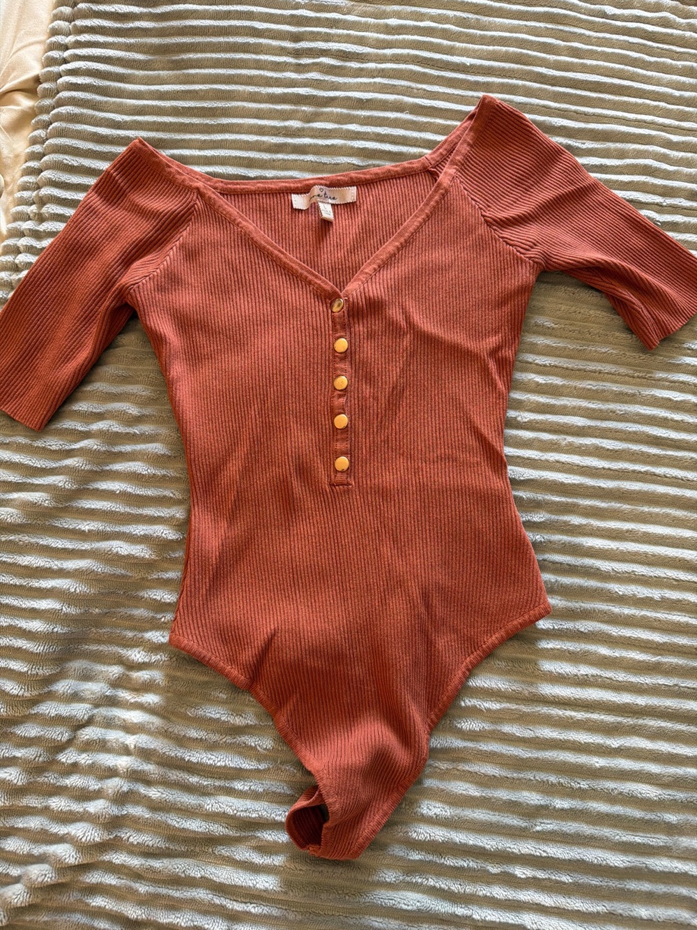 Love Tree Rust Henley Ribbed One-Piece Bodysuit with Buttons